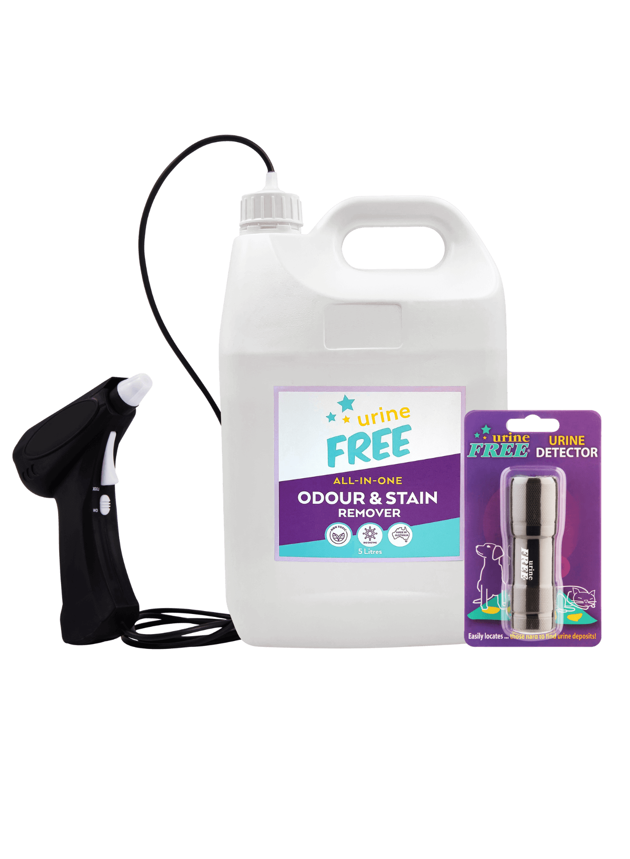 Urine Stain & Odour Remover Large Bottle, Urine Detector & Battery Sprayer