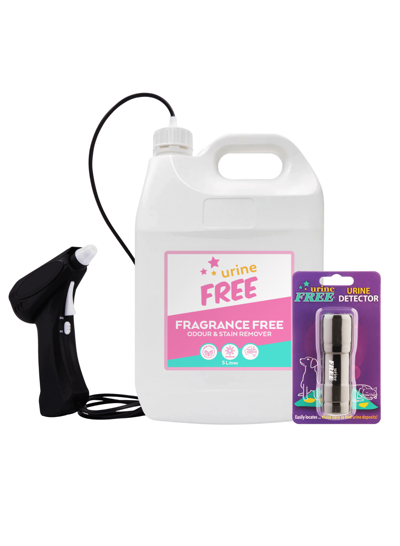 Fragrance Free Urine Stain & Odour Remover Large Refill, Urine Detector & Battery Sprayer